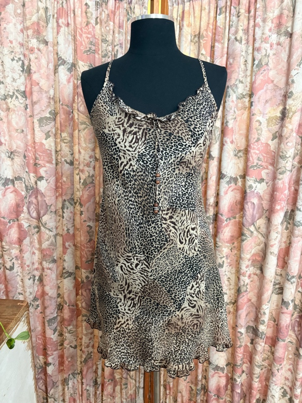 Leopard Print Slip Chemise in Black and Cream
